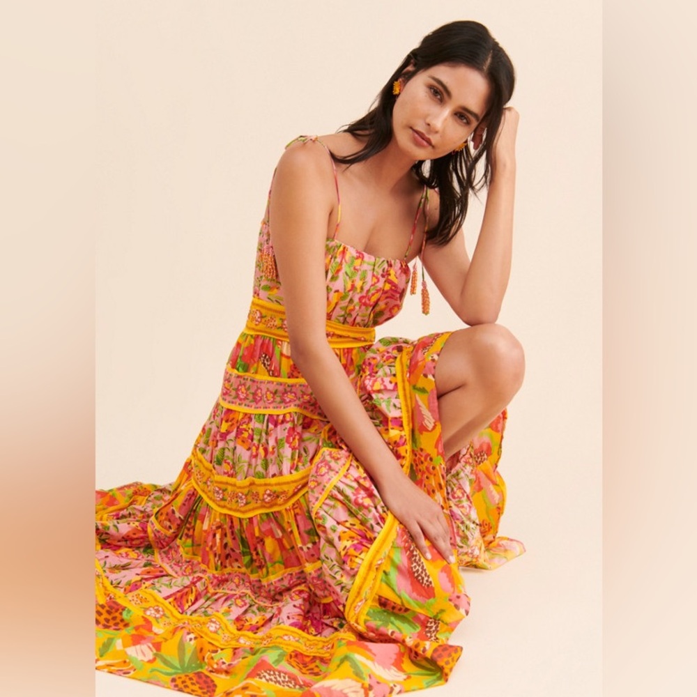 FARM RIO Mixed Fruits Paradise Midi Dress Sz M NWT A 0136